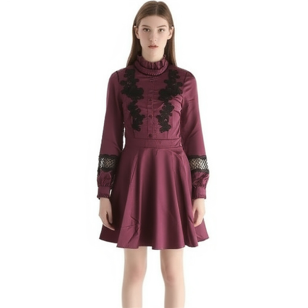 Rosetic Dress Womens Medium Burgundy Black Goth Mini Satin Lace NEW